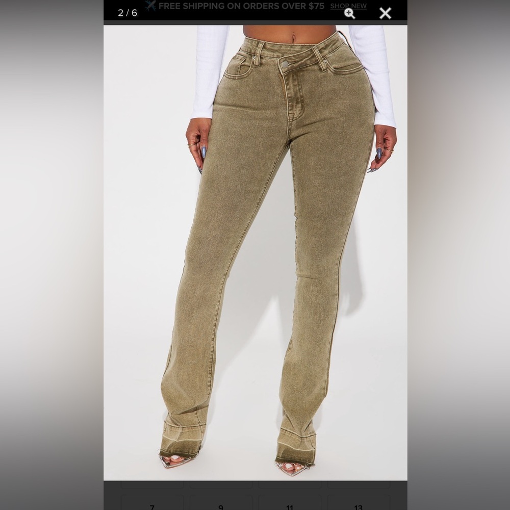Verdant High Rise Stretch Flare Jeans - Olive